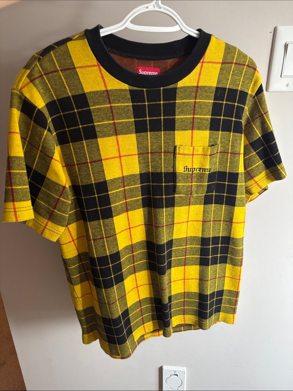 Supreme Yellow Black Plaid Short Sleeve Tee